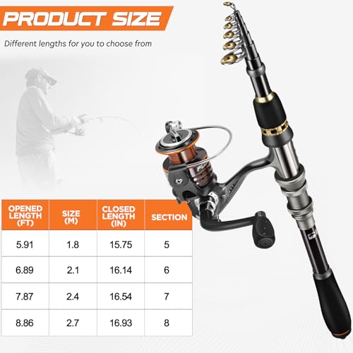 Telescopic Fishing Rod and Reel Combo Kit with Carrier Case - 2.1m