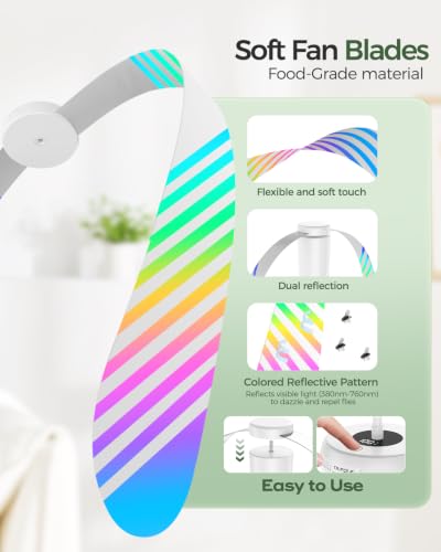 Rechargeable Outdoor Fly Fan with Holographic Blades - White, 4 Pack