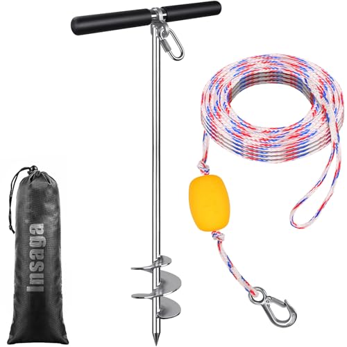 36-Inch Stainless Steel Boat Sand Anchor with 32ft Rope for Shallow Water and Beach Use