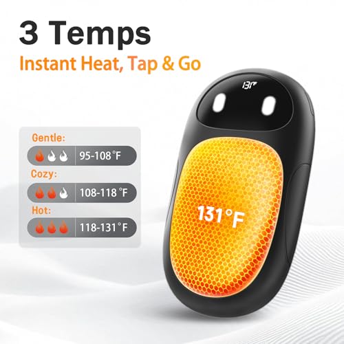 Hand Warmers Rechargeable 2 Pack, AI Smart Chips 20Hrs Long Safe Heat, Magnetic Electric Hand Warmers, Gifts for Christmas, Outdoor, Golf, Hunting, Camping Accessories - Black