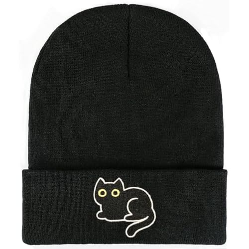 Embroidery Beanie Hat,Winter Warm Knit Cuffed Skull Cap for Men Women