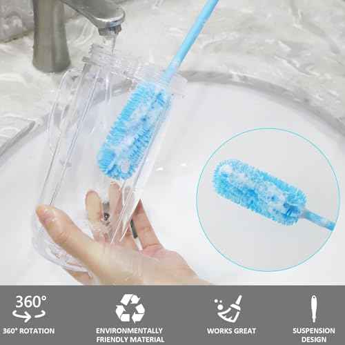 15.7" Silicone Bottle Brush, ddLUCK Water Bottle Cleaner Brush for Stanley, Hydroflasks, Glass, Thermos Sports Bottle, Vase and Glassware, Bottle Brush Cleaner for Small Narrow Neck Containers (Blue)