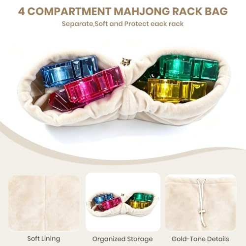 Mahjong Rack Bag with 4 Dividers for 16-20 Inch Racks - Beige White