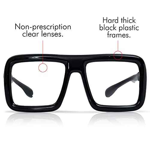 Skeleteen Black Oversized Thick Glasses ? Shiny Square Frame Old Man Nerd Costume Accessory Clear Lens Spectacles for Adults and Children