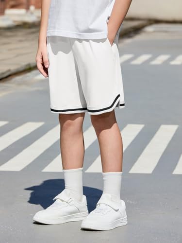 Kids Athletic Shorts Haloumoning Boys Quick Dry Basketball Shorts White 9-10 Years