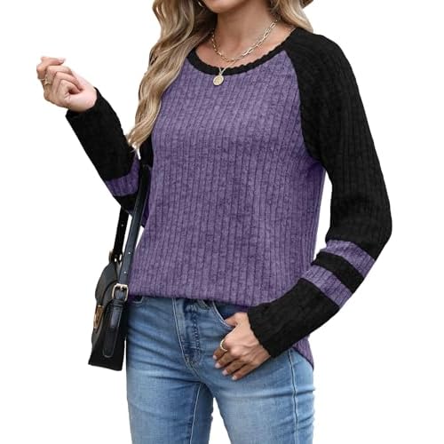JomeDesign Womens Sweaters Long Sleeve Sweatshirts Color Block Casual Fall Shirts 2025 Trendy S-2XL