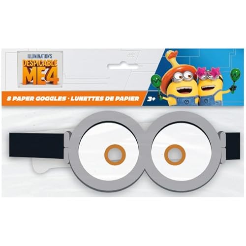 Despicable Me 4 Birthday Party Supplies Bundle includes 24 Party Paper Goggle Masks and 1 Dinosaur Sticker Sheet