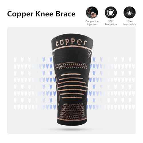 Copper Knee Braces for Men & Women, Adjustable Knee Support with [Patella Pad & Side Stabilizers], Compression Knee Sleeve for Knee Pain, Arthritis, Sports and Recovery Support (Black, Medium)