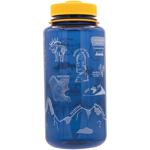 Nalgene Sustain Tritan BPA-Free Water Bottle Made with Material Derived from 50% Plastic Waste, 32 OZ, Wide Mouth, Geographical Bottle Design, Colorado Denim