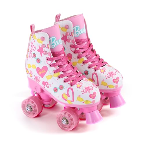 BARBIE Roller Skates for Girls - Adjustable Sizes 12-2, Glitter Wheels, ABEC 5 Bearings - Durable PVC Material, Foam Shoe Lining - Perfect for Active Fun and Adventures