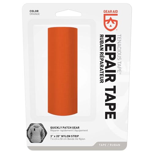 GEAR AID Tenacious Tape 3¡±x20¡± Micro-Ripstop Outdoor Fabric and Vinyl Gear Repair Tape, Quickly Fix Holes and Rips in Puffy Jackets, Rain and Snow Gear, Tents, Sleeping Bag and More, Orange, 1 Pack