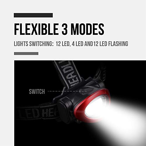 LED Headlamp 10 Pack - 12 LED Portable Headlight with 3 Modes for Camping Running Hiking