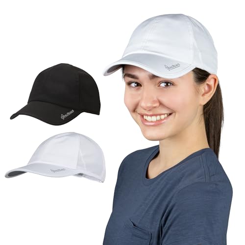 TrailHeads Women's UPF 50 Summer Running Hat UV Protection Cap - One Size, White & Black