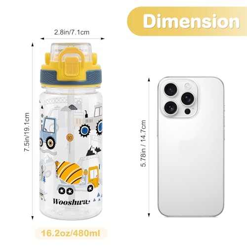 Kids 16 oz Water Bottle for School - Excavator & Dinosaur Design - Variation of THIS listing