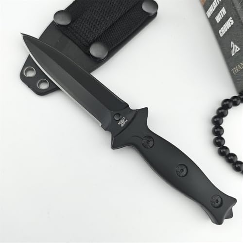 7.3 Inch Fixed Blade Knife with Dual Edge 440C Steel & Black Coating for Outdoor Survival