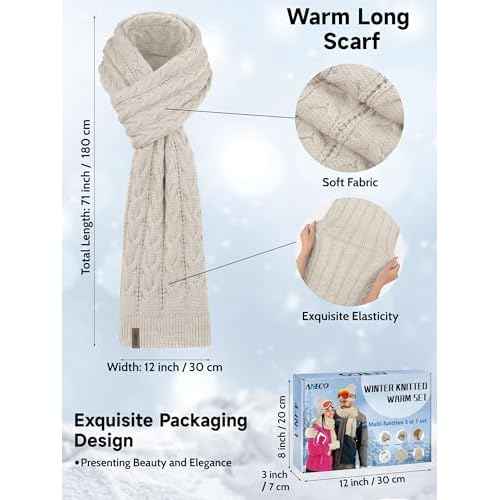 Aneco Winter Beanie Hat Scarf Gloves Ear Warmer Set for Women Fleece Lined Pom Pom Beanie Touchscreen Gloves 4 in 1 Set