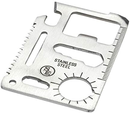 SE 11-Function Stainless Steel Survival Pocket Tool - Compact, Credit Card-Sized Multi-Tool with Leatherette Case - Ideal for Camping, Hiking, and Outdoor Activities- MT908-1