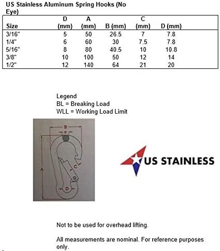 4 Pieces US Stainless Aluminum Spring Hook 5/16" (8mm) Aircraft Grade 7075