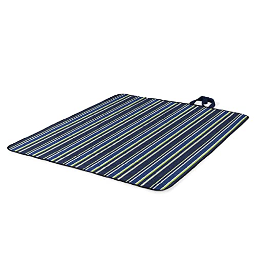 Outdoor Picnic Blanket & Tote - Navy/Lime Stripes, 59x51 Inches