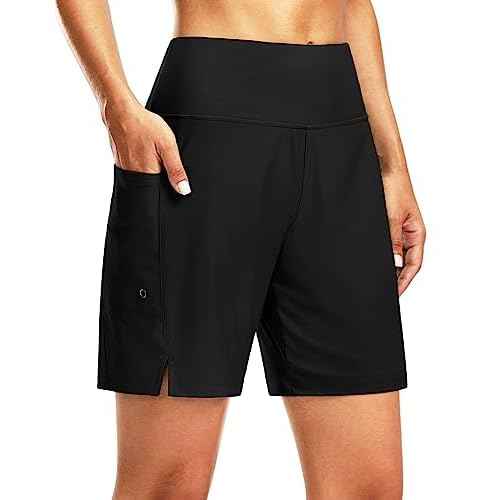 G Gradual Women's 7" Long Swim Board Shorts High Waisted Quick Dry Beach Swimming Shorts for Women with Liner Pockets