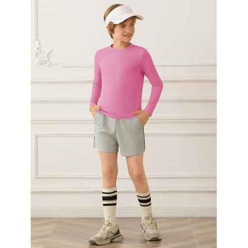 Haloumoning Boys Long Sleeve Athletic T-Shirts Kids Dry Fit UPF 50+ Neon Swim Shirts 5-14 Years