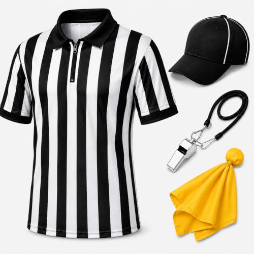 Large Referee Costume Set with Shirt, Hat, Penalty Flag & Whistle - Unisex Sports Costume