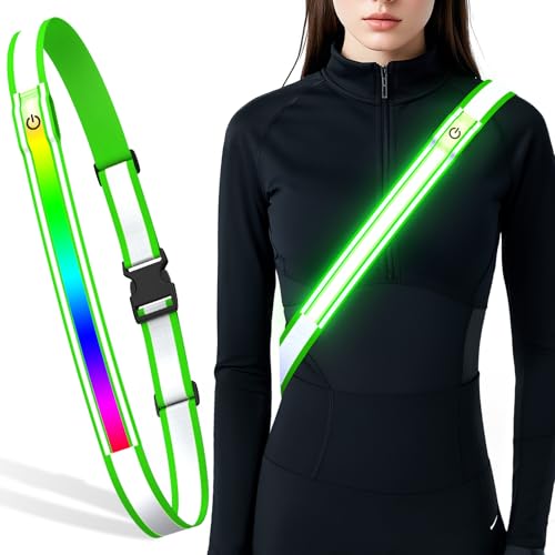 LED Reflective Belt Sash, High Visibility 5 Color 3 Light Mode Rechargeable LED Waistband Reflective Running Gear, Light Up Waist Belt Safety Gear for Running Walking Cycling at Night