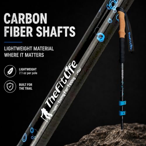TheFitLife Carbon Fiber Trekking Poles Ultralight Walking Sticks - Blue
