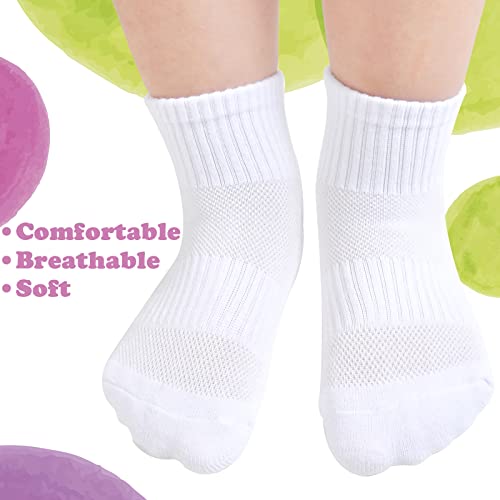 Kids Athletic Ankle Socks 6 Pairs - Breathable Cushioned Mesh Sports Socks, 7-10 Years, White