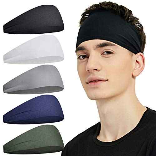 Sports Headbands for Men (5 Pack),Moisture Wicking Workout Headband, Sweatband Headbands for Running,Cycling,Football,Yoga,Hairband for Women and Men