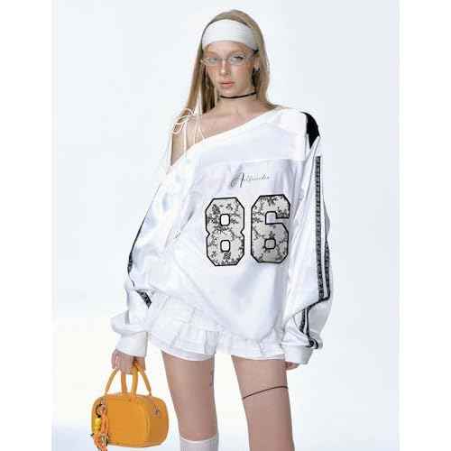 Aelfric Eden Off The Shoulder Lace Embroidery Sweatshirt Long Sleeve Y2K jersey Sweatshirts Oversized Baggy Pullover Top