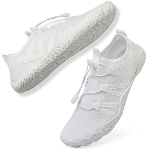 9.5 Women Men Water Shoes - Quick Dry Barefoot Beach & Pool Slip-On, White
