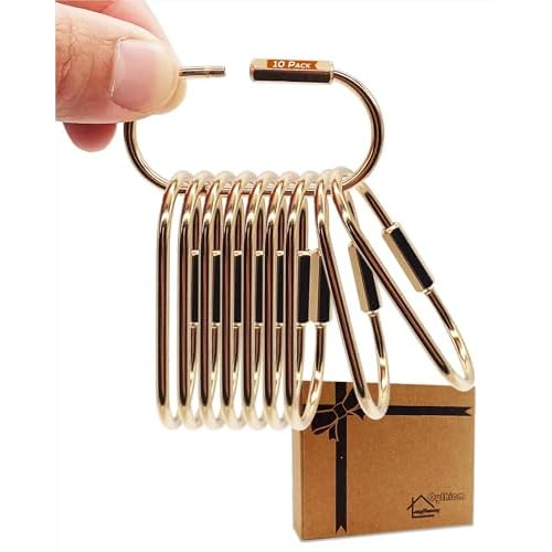 Premium Brass Keychain-Gold Key Ring Gold Carabiner Clip with Secure Locking Screw Design, Brass Key Ring Ideal for Keys, Bags, Accessories, Luggage Tags, Pet Collar Clips, 10 Packs