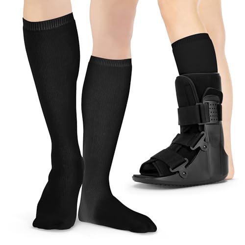 BraceAbility Walking Boot Sock Liners ? (1 Pair) Replacement Medical Tube Socks for Under Orthopedic, Air CAM Walkers, Fracture Boots, and Surgical Foot Cast Shoes for Men or Women (Tall Black)