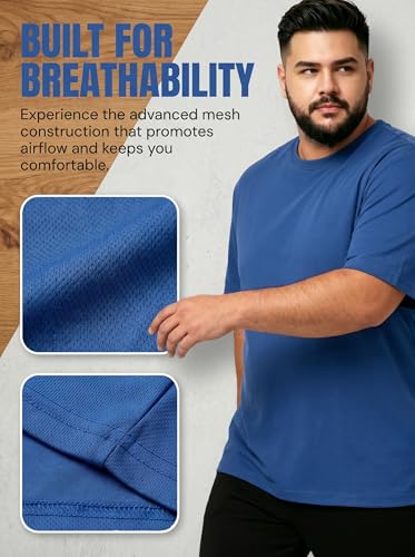 Men's Workout Gym Dry Fit Short Sleeve T-Shirts Big & Tall 3X-Large 5 Pack - Black Gray White Blue Green