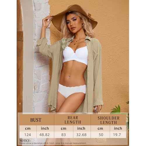 Swimsuit Coverup for Women Long Sleeve Bathing Suit Cover Up Swimwear Button Down Shirt Blouses V Neck Beach Cover Ups