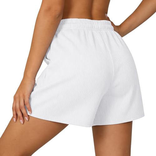 Women’s Quick Dry Ribbed Drawstring Shorts with Pockets - White XL