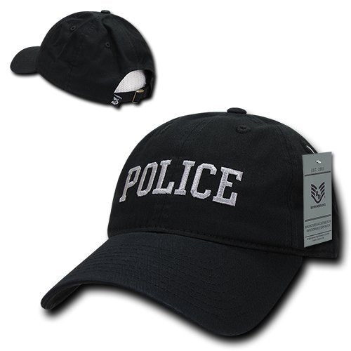 Police Relaxed Cotton Baseball Cap - Black Embroidered Hat