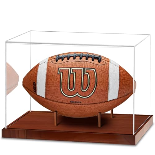 Football Display Case - Acrylic Clear UV Protected with Solid Wood Base - Brown Variation