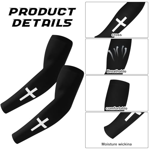 Faith Cross Arm Sleeves for Baseball and Football - White & Black - 4 Pairs