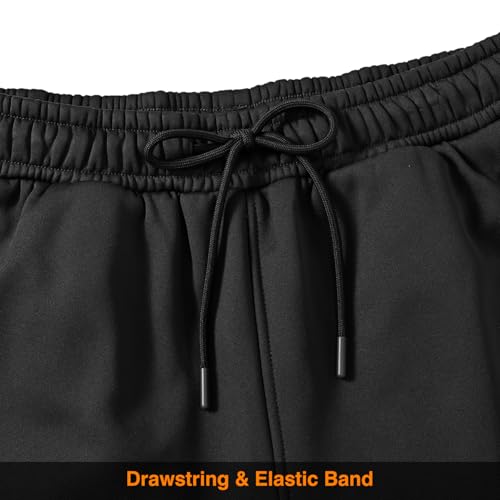 Men's Fleece Lined Tracksuit Set with Zipper Pockets - Black, Medium