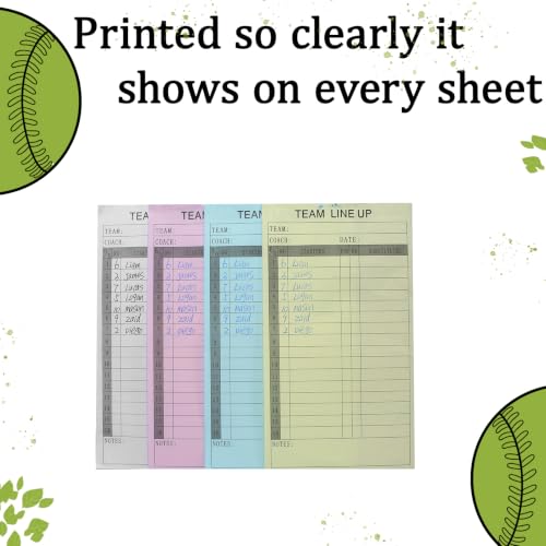 VOKTXLG Baseball Lineup Cards 30 Sets for Softball & Baseball, 4-Part Carbonless, 16 Player Roster, Tearable, Compact Game Record Book