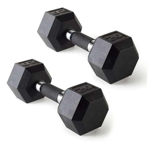 Comfort Grip 20 lb Pair Rubber Coated Dumbbell Set for Strength Training