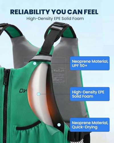 Green Youth Swim Vest for Kids - Adjustable Neoprene Water Safety Gear for 50-90 lbs