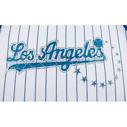 Womens City Baseball Pinstripe Fans Vintage Sporty V-Neck Tee Shirts - Royal & White
