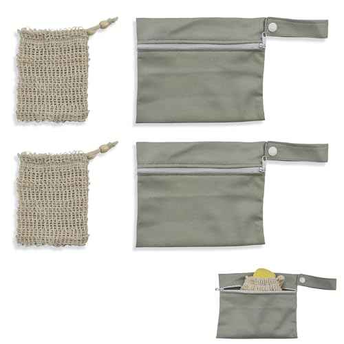 2Set Travel Soap Bar Case - 2 Soap Bags & 2 Foaming Nets,Waterproof & Leakproof Bag With Natural Cotton-Linen Soap Foaming Net,Portable Quick-Dry Waterproof Bag for Travel & Camping