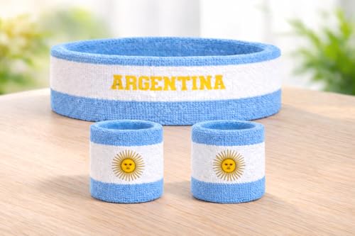 Argentina Sweatband & Wristbands Set - Moisture Wicking Sports Gear - Variation of THIS listing