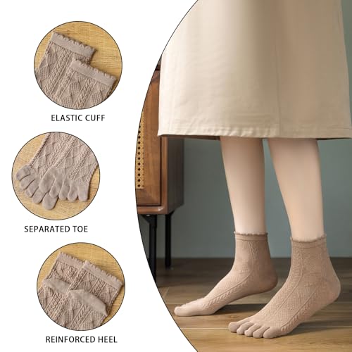 Multicolor Cotton Toe Socks Women, Five-Finger Crew Athletic Socks - Comfortable Breathable Fit