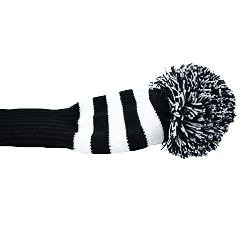 Knit Golf Club Head Covers Set 3 Pieces - Black White Stripes for Driver & Fairway