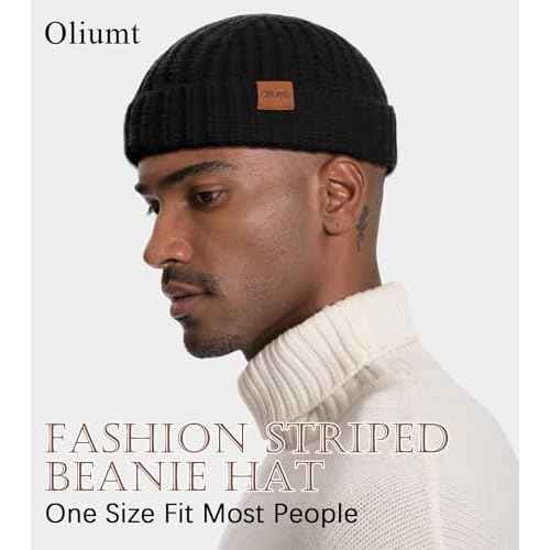 Fisherman Short Beanie Hats for Men, Knit Skull Cap Cuff Trawler Hat Mens Stylish Watch Cap Winter Warm Hat for Daily Wear